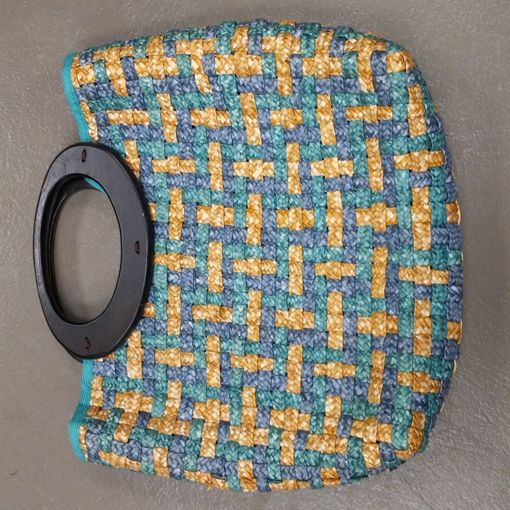 Aqua and Blue, Woven, 100%Wheat Straw Handbag